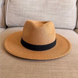 Men's Straw Fedora Hat with Black Band - Tan